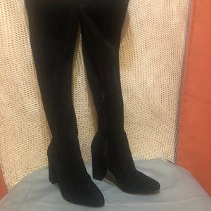 Knee high black suede boots